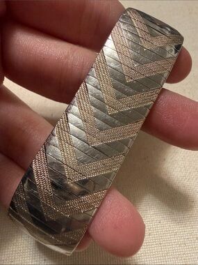 Sterling Silver 925 Two-Tone Chevron Bracelet